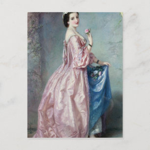Postal Dama sosteniendo flores en su Petticoat
