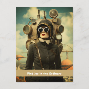 Postal Dama Steampunk Encuentra Alegría en lo Ordinario