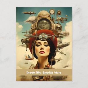Postal Dama Steampunk Sueña Grande, Brilla Más