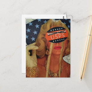 Postal Dama Surrealista Llora Lágrimas de Oro Collage