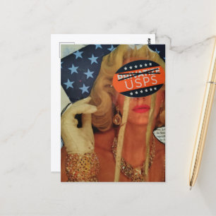 Postal Dama Surrealista Llora Lágrimas de Oro Collage