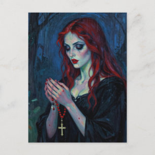 Postal Dama vampiro con rosario