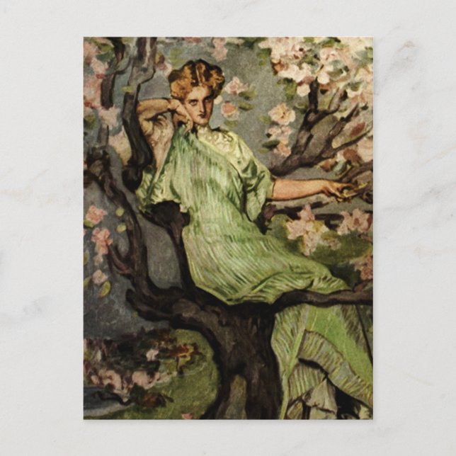 Postal Dama Verde Primavera - Chica Gibson del Sylph de l (Anverso)