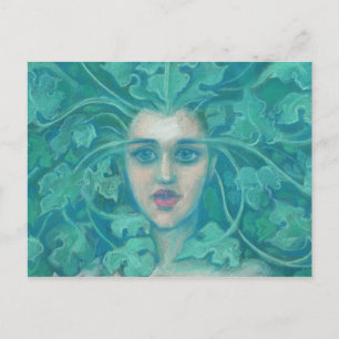 Postal Dama Verde / Reina Forestal, arte de fantasía