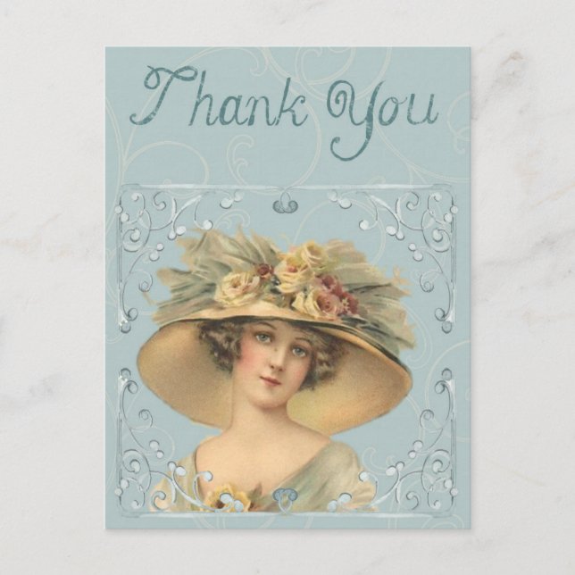 Postal Dama victoriana con sombrero grande - Gracias (Anverso)