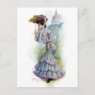Postal Dama victoriana con vestido de lavanda