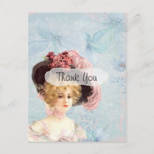 Postal Dama Victoriana de Moda Vintage Gracias