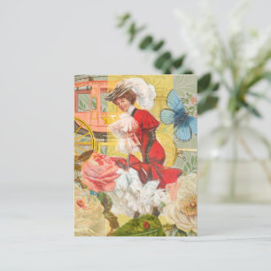 Postal Dama Victoriana Mujer Divertido Carruaje