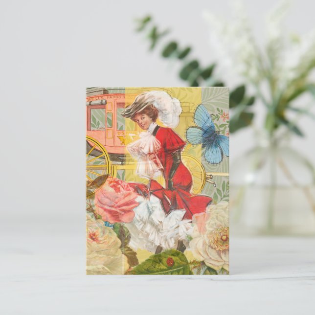Postal Dama Victoriana Mujer Divertido Carruaje (Anverso de pie)
