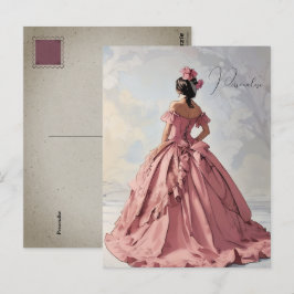 Postal Dama Victoriana Vestido Rosa Bonito Vintage Person