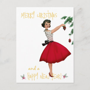 Postal Dama vintage de Navidad Feliz Navidad