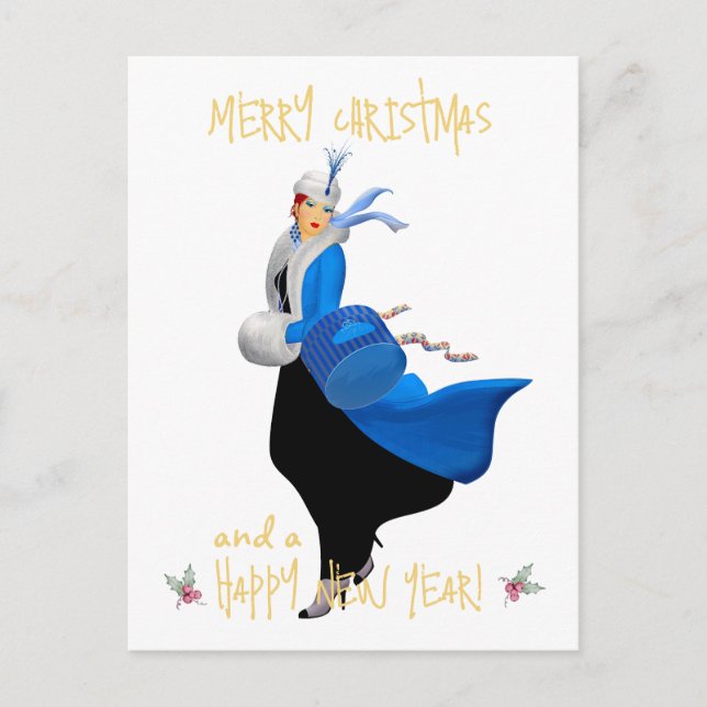 Postal Dama vintage de Navidad Feliz Navidad (Anverso)