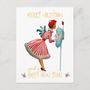 Postal Dama vintage de Navidad Feliz Navidad