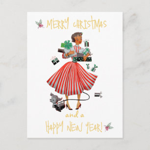 Postal Dama vintage de Navidad Feliz Navidad