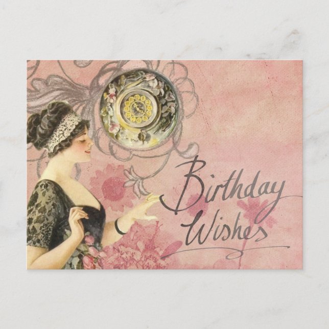 Postal Dama Vintage Feliz Cumpleaños (Anverso)