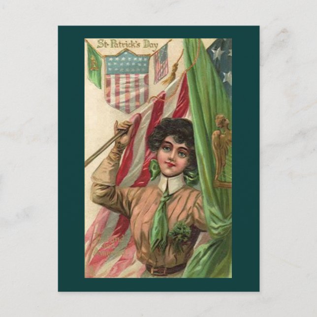 Postal Dama y bandera del Día de San Patricio (Anverso)