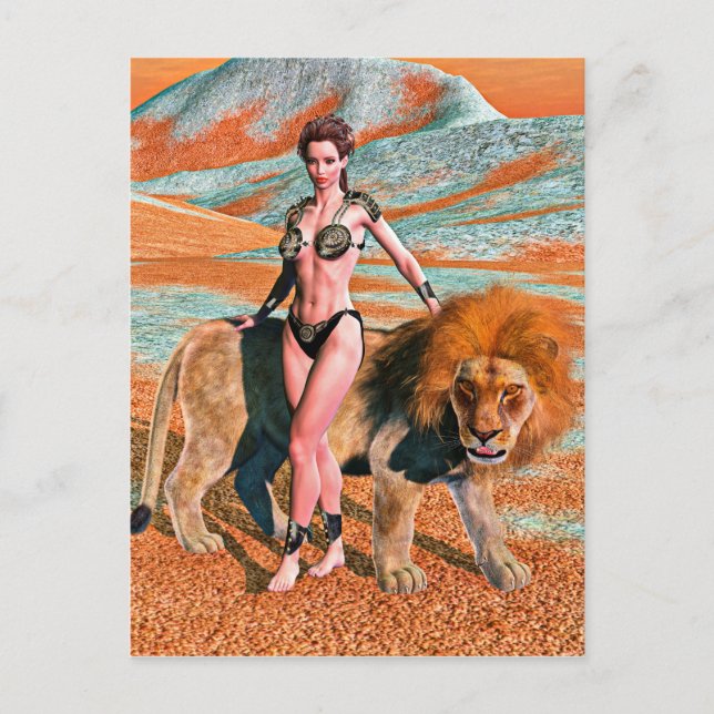 Postal Dama y León (Anverso)