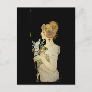 Postal Dama y pluma parisinas