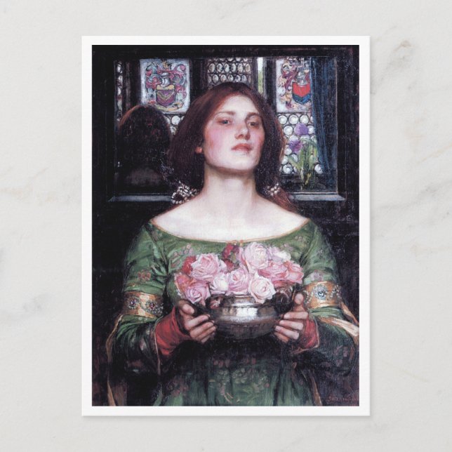 Postal Dama y rosas, John William Waterhouse (Anverso)