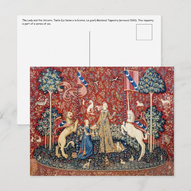Postal Dama y unicornio, sabor (Anverso / Reverso)