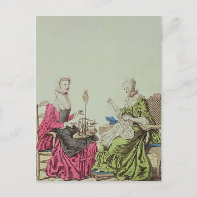 Postal Damas de hilado y costura, c.1765 (Anverso)