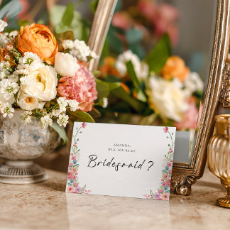 Postal Damas de Honor Florales Rosa y Melocotón Suave Pol