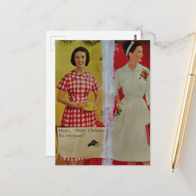 Postal Damas de Navidad de la era de 1950 (Anverso/Reverso In Situ)