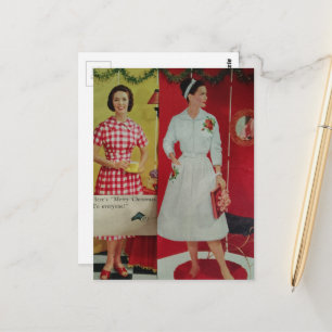 Postal Damas Navideñas Festivas de la era de los 50