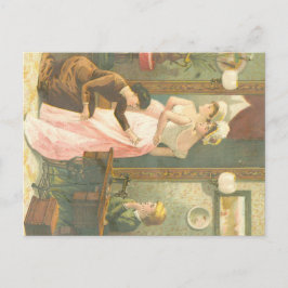 Postal Damas victorianas haciendo ropa
