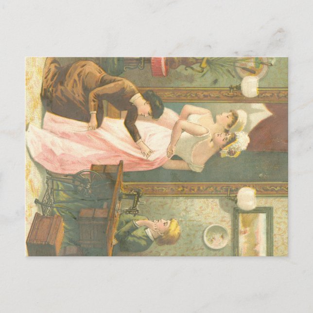 Postal Damas victorianas haciendo ropa (Anverso)