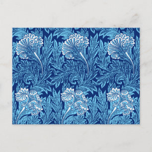 Postal Damascado Floral Jacobea, Azul Marino, Azul Cielo