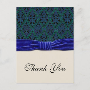 Postal damasco azul y cinta, gracias.