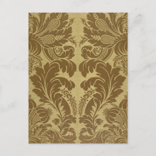 Postal Damasco de brocado floral dorado mostaza vintage
