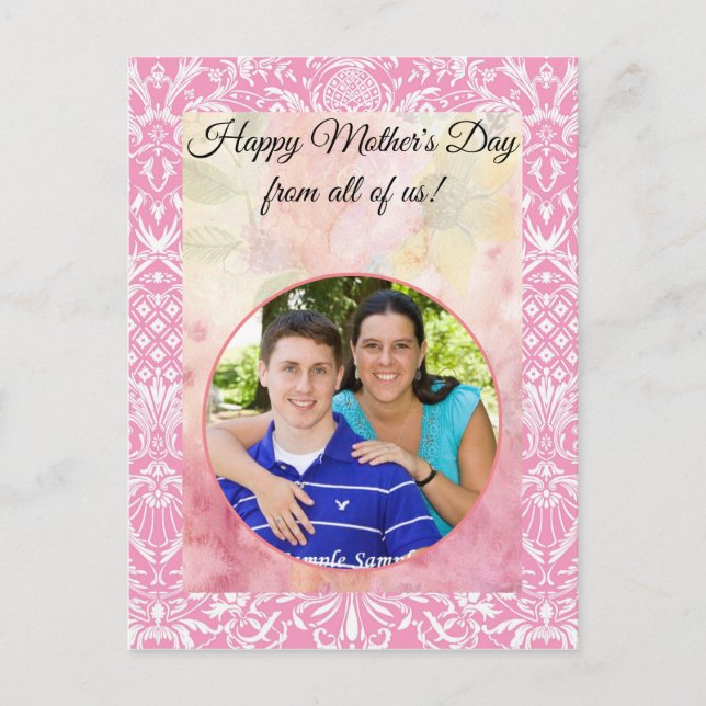 Postal Damasco de época victoriana de la piña rosa de Fuc (Anverso)