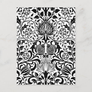 Postal Damasco de flores jacobeas, negro, blanco y gris