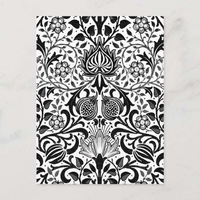 Postal Damasco de flores jacobeas, negro, blanco y gris (Anverso)