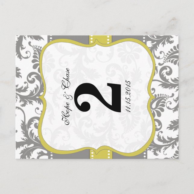 Postal Damasco de pájaros amarillos y grises (Anverso)