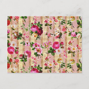 Postal Damasco de rosas rosas rosas rosas rosadas de oro 
