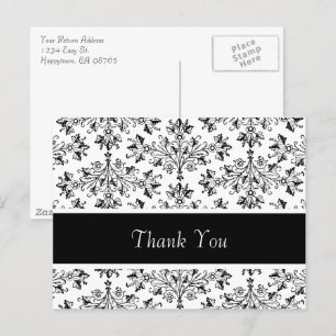 Postal Damasco floral blanco de la cosecha negra Gracias