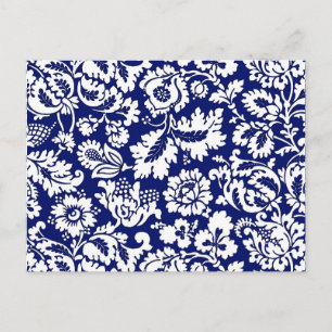 Postal Damasco floral William Morris, azul cobalto y blan