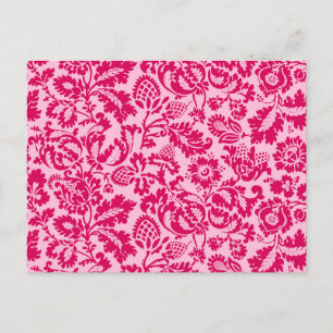 Postal Damasco floral William Morris, fucsia y rosa