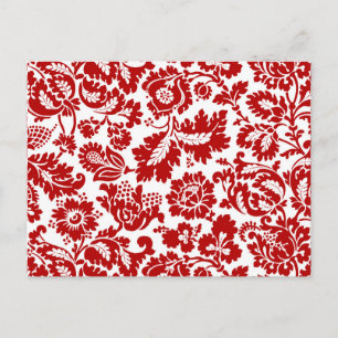 Postal Damasco floral William Morris, rojo profundo y bla