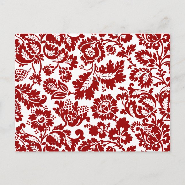 Postal Damasco floral William Morris, rojo profundo y bla (Anverso)