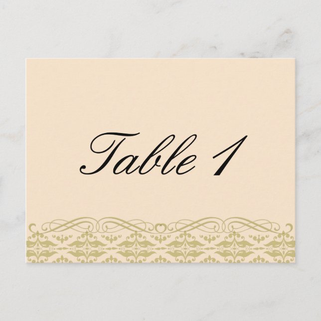 Postal Damasco moderno en marfil número de tabla Boda (Anverso)
