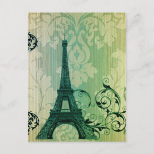 Postal damasco verde de menta primavera Torre Eiffel de P
