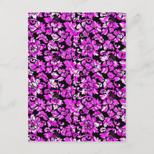 Postal Damascos Florales De Color Negro Y Metálico Rosa