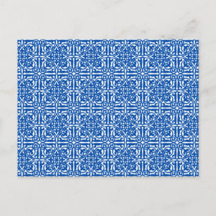 Postal Damask medieval Fleur-de-lis, azul cobalto