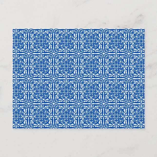 Postal Damask medieval Fleur-de-lis, azul cobalto (Anverso)