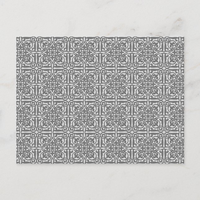 Postal Damask medieval Fleur-de-lis, gris plateado (Anverso)
