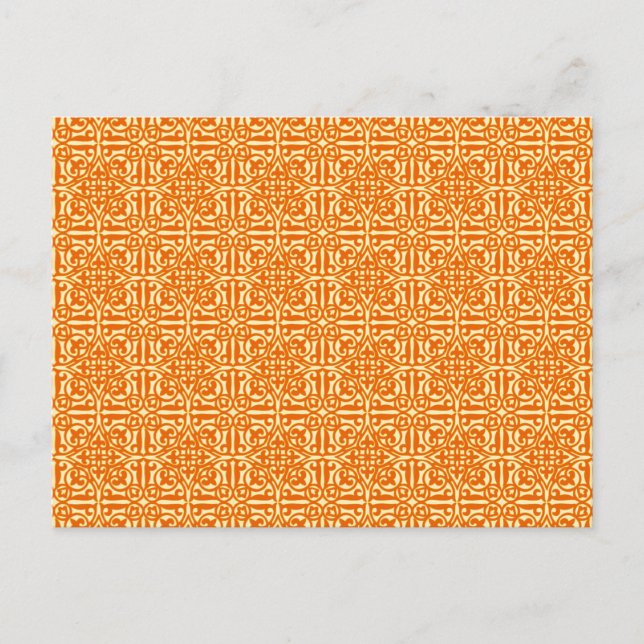Postal Damask medieval Fleur-de-lis, naranja de mandarina (Anverso)
